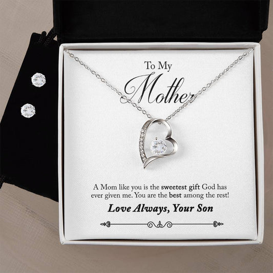 Forever Love Necklace and Cubic Zirconia Earring Set 50-To Mother from Son