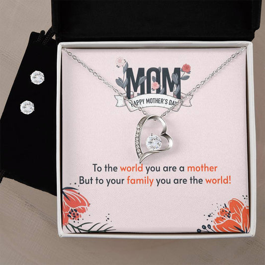 Forever Love Necklace and Cubic Zirconia Earring Set to the world you are a mother