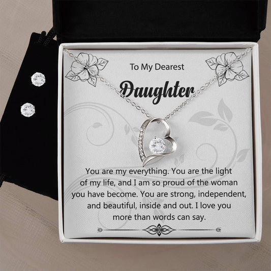 Forever Love Necklace and Cubic Zirconia Earring Set To my Dearest Daughter