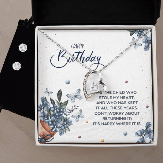 Forever Love Necklace and Cubic Zirconia Earring Set Happy birthday to the child who