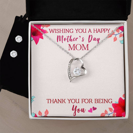 Forever Love Necklace and Cubic Zirconia Earring Set Wishing you a happy Mothers day