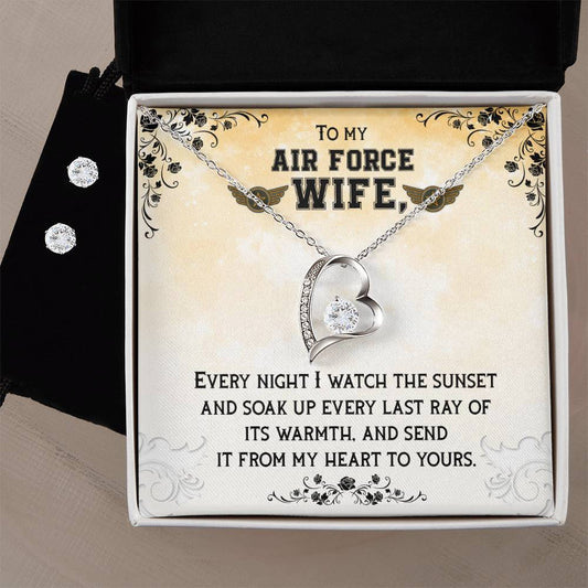 Forever Love Necklace and Cubic Zirconia Earring Set To my Air Force wife