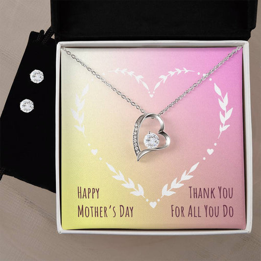 Forever Love Necklace and Cubic Zirconia Earring Set Happy Mother's Day Thank you for all you do