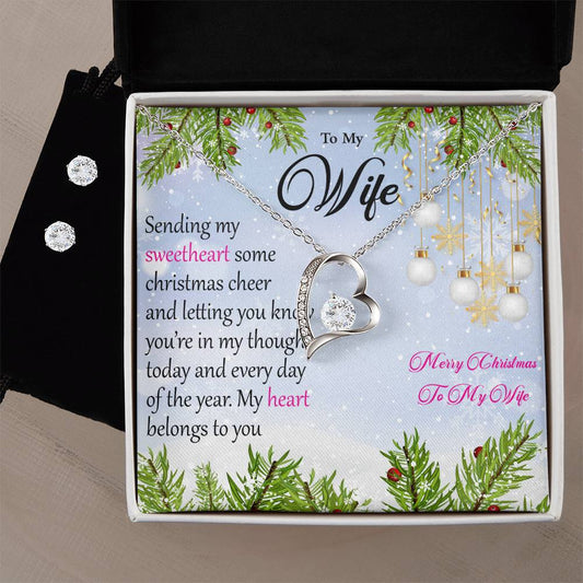 Forever Love Necklace and Cubic Zirconia Earring Set Merry Christmas to my Wife (2)