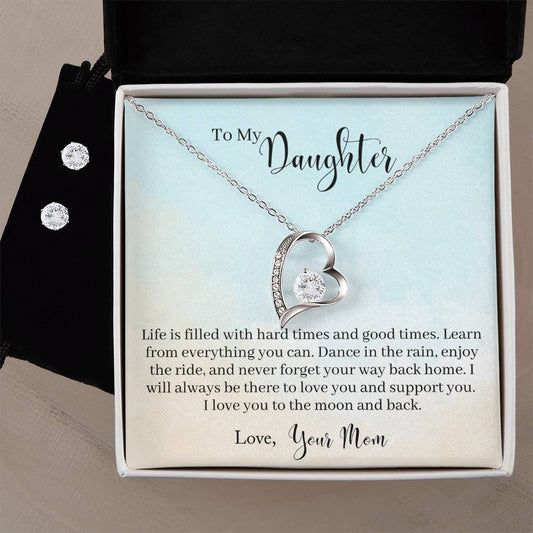 Forever Love Necklace and Cubic Zirconia Earring Set To My Daughter - Learn From Everything