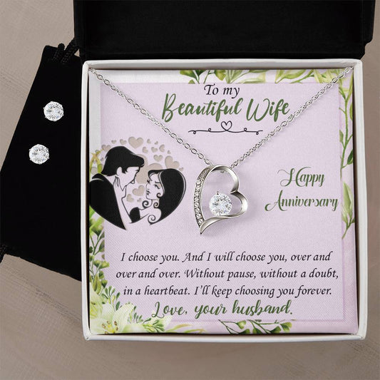 Forever Love Necklace and Cubic Zirconia Earring Set Happy Anniversary to my beautiful Wife