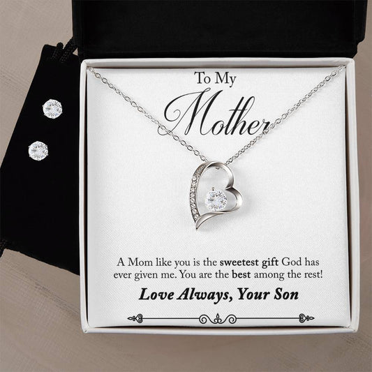 Forever Love Necklace and Cubic Zirconia Earring Set Son to mother