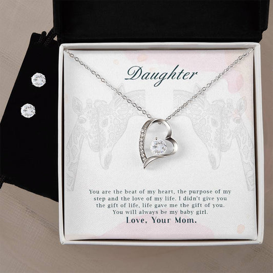 Forever Love Necklace and Cubic Zirconia Earring Set To my daughter-You are the beat of