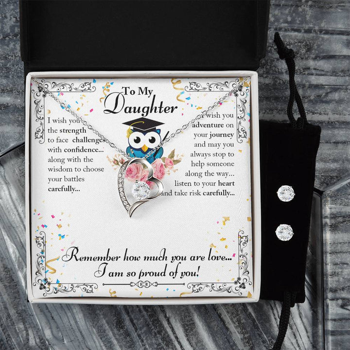 Forever Love Necklace and Cubic Zirconia Earring Set To my Daughter on your Graduation
