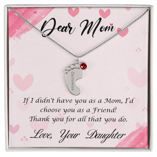 Custom Baby Feet Necklace with Birthstone Dear Mom-Happy Mother’s Day!