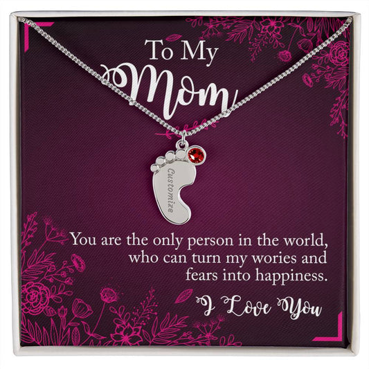 Custom Baby Feet Necklace with Birthstone To My Mom you are the person