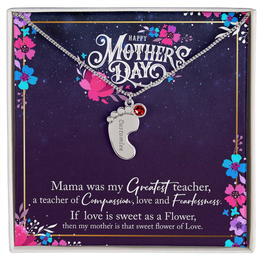 Custom Baby Feet Necklace with Birthstone Happy Mother's Day