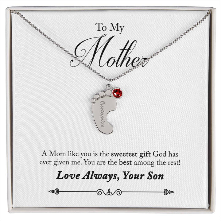 Custom Baby Feet Necklace with Birthstone, To my Mother