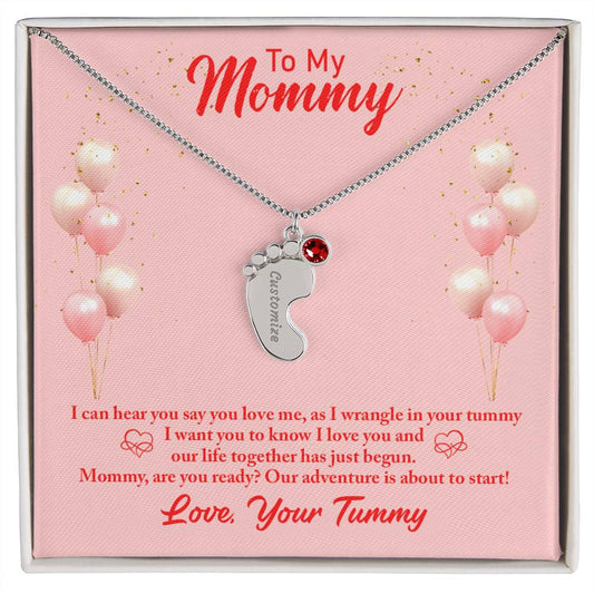 Custom Baby Feet Necklace with Birthstone Mommy to be-To my mommy-I can hear you