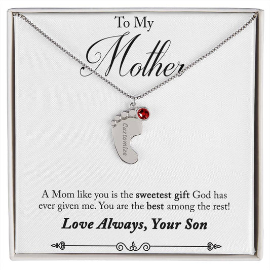 Custom Baby Feet Necklace with Birthstone Son to mother