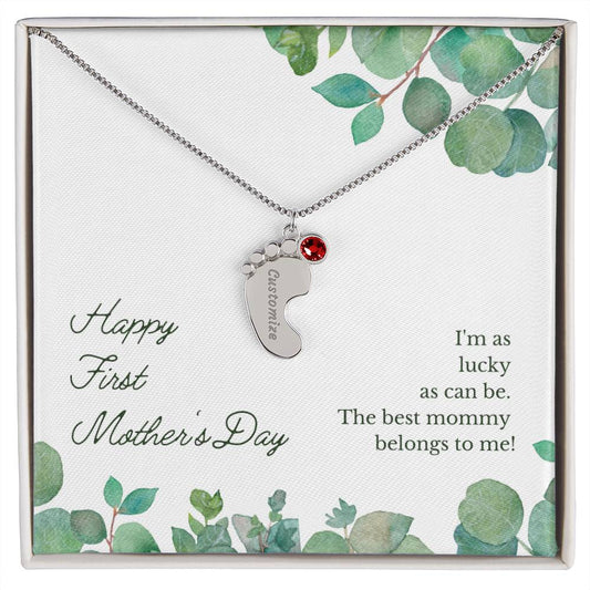 Custom Baby Feet Necklace with Birthstone Happy First Mother's Day