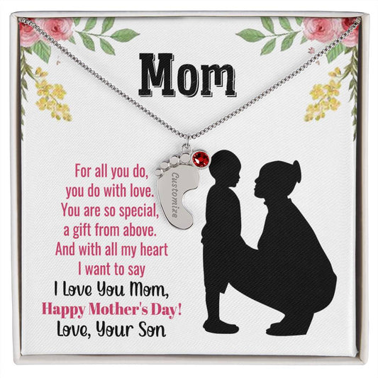 Custom Baby Feet Necklace with Birthstone mom you are so special