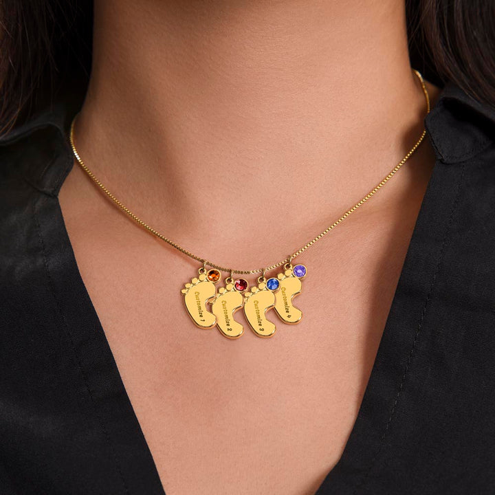 Custom Baby Feet Necklace with Birthstone Dear Mom I love you so much