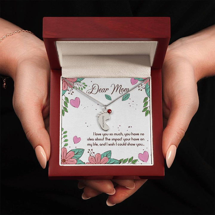 Custom Baby Feet Necklace with Birthstone Dear Mom I love you so much