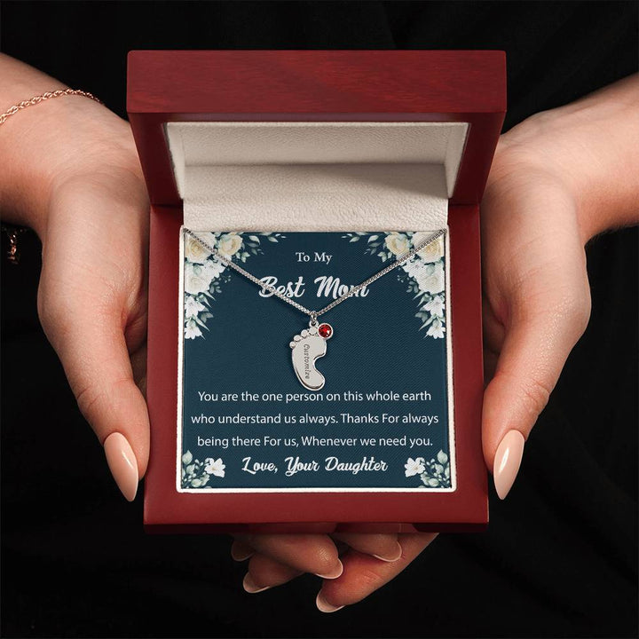 Custom Baby Feet Necklace with Birthstone To My Best Mom2