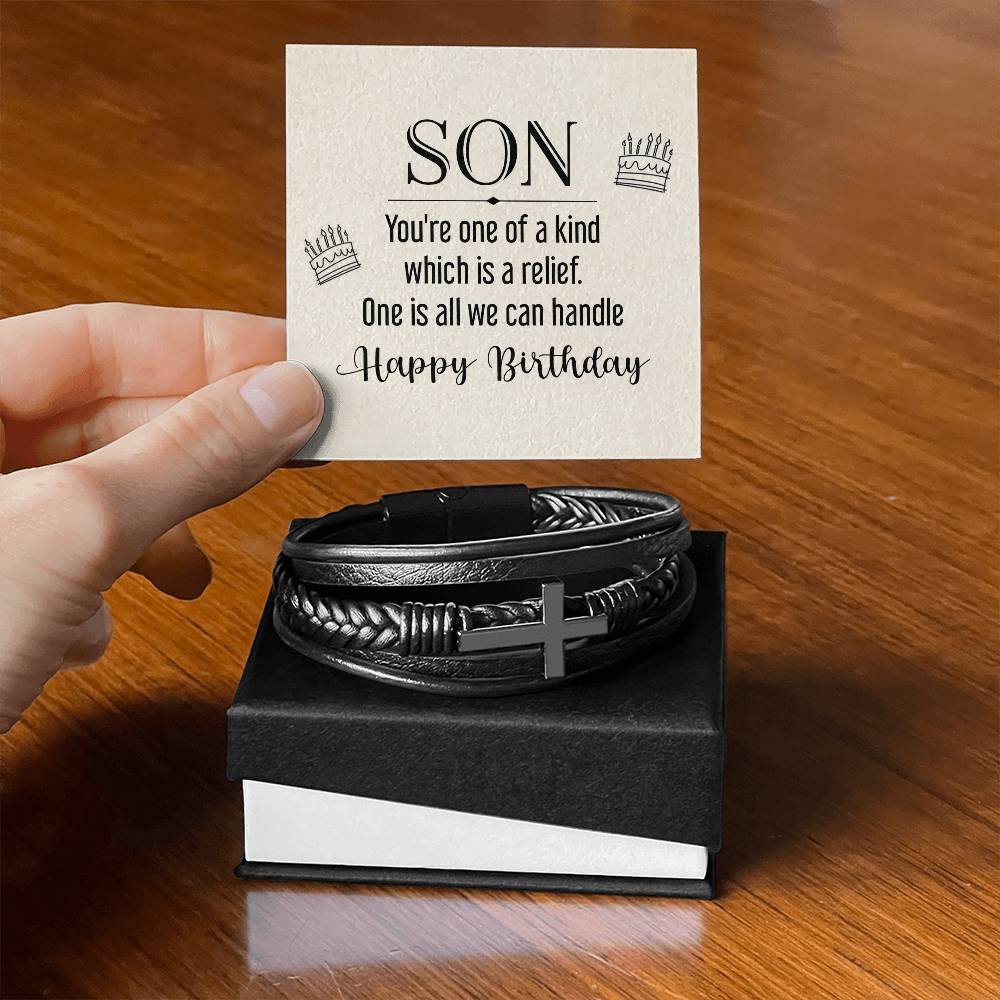 Men's Cross Leather Bracelet, Son - you're one of a kind