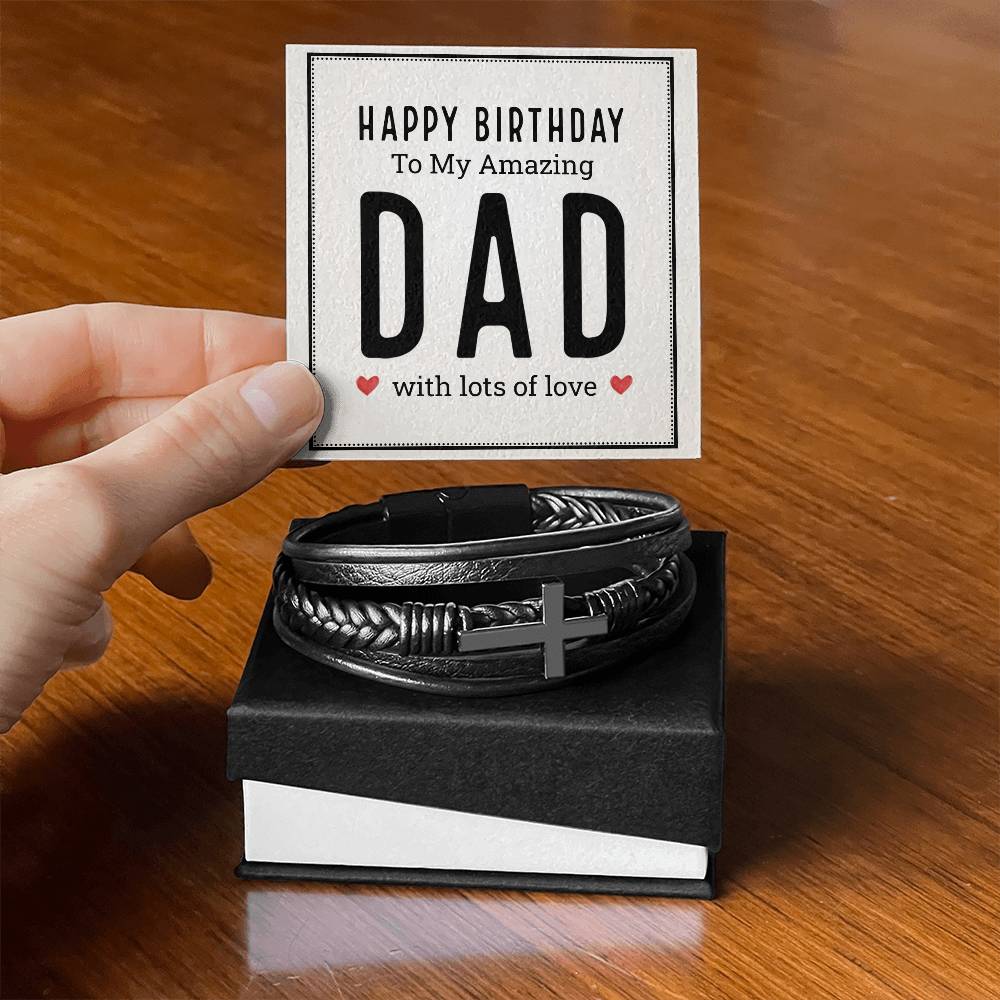 Men's Cross Leather Bracelet, Happy birthday to my amazing dad