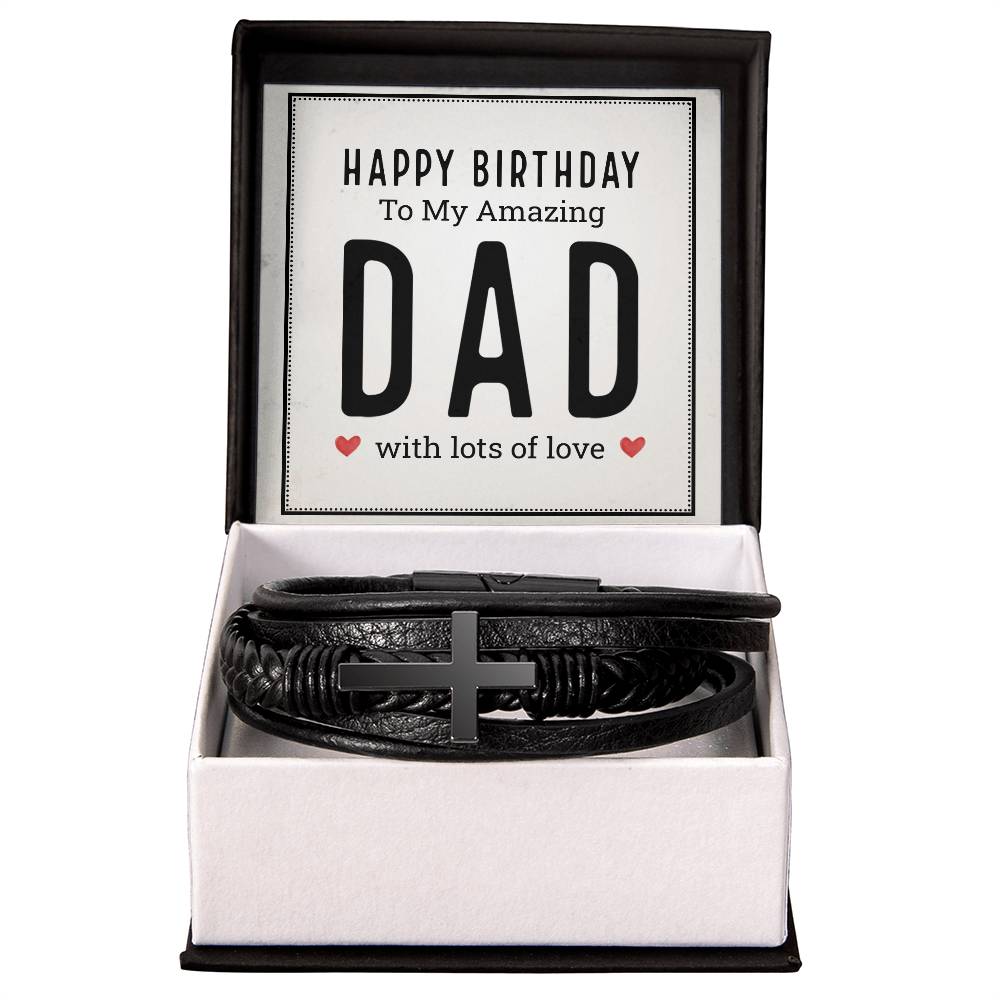 Men's Cross Leather Bracelet, Happy birthday to my amazing dad