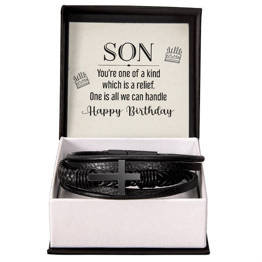 Men's Cross Leather Bracelet, Son - you're one of a kind