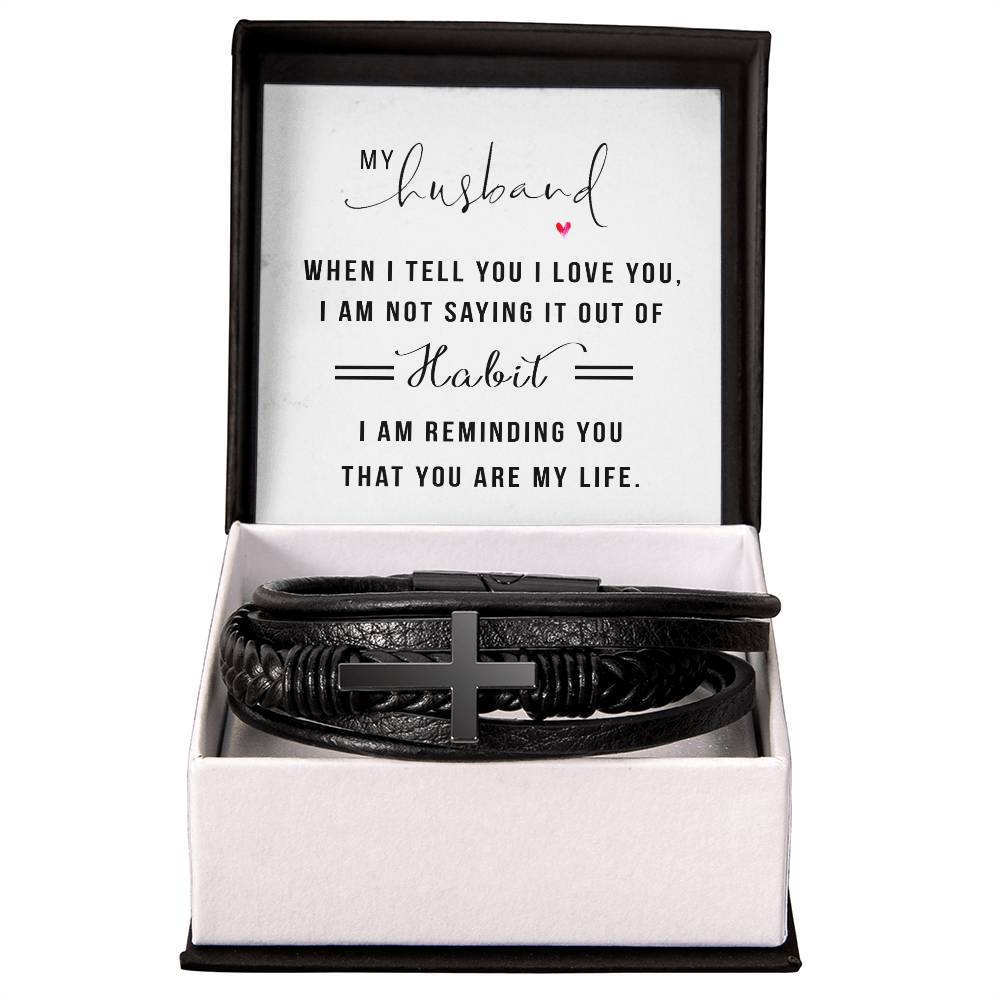 Men's Cross Leather Bracelet, My Husband when I tell you I love you