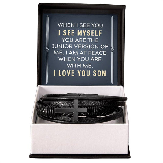 Men's Cross Leather Bracelet, To my son-When I see you