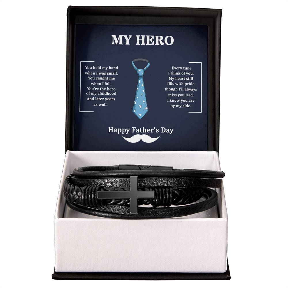 Men's Cross Leather Bracelet, Dad my Hero