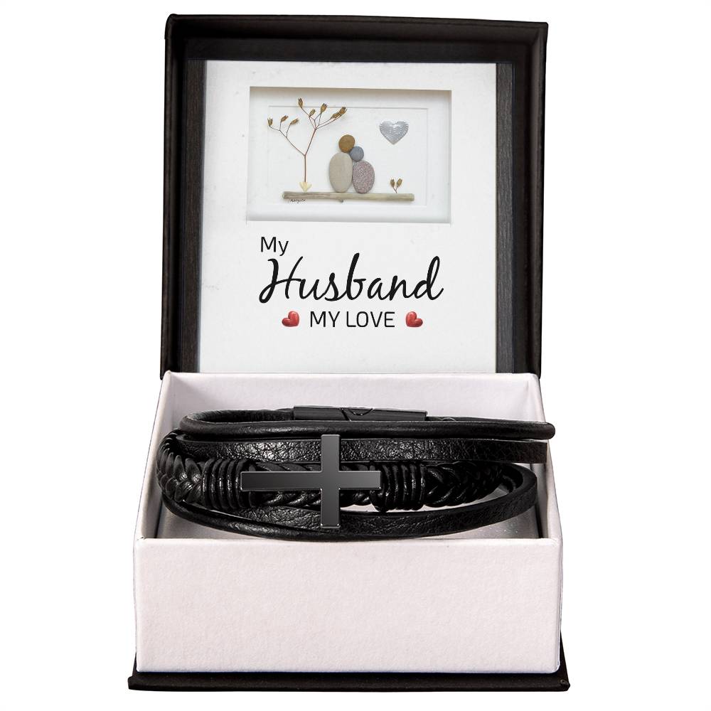 Men's Cross Leather Bracelet, My Husband my Love