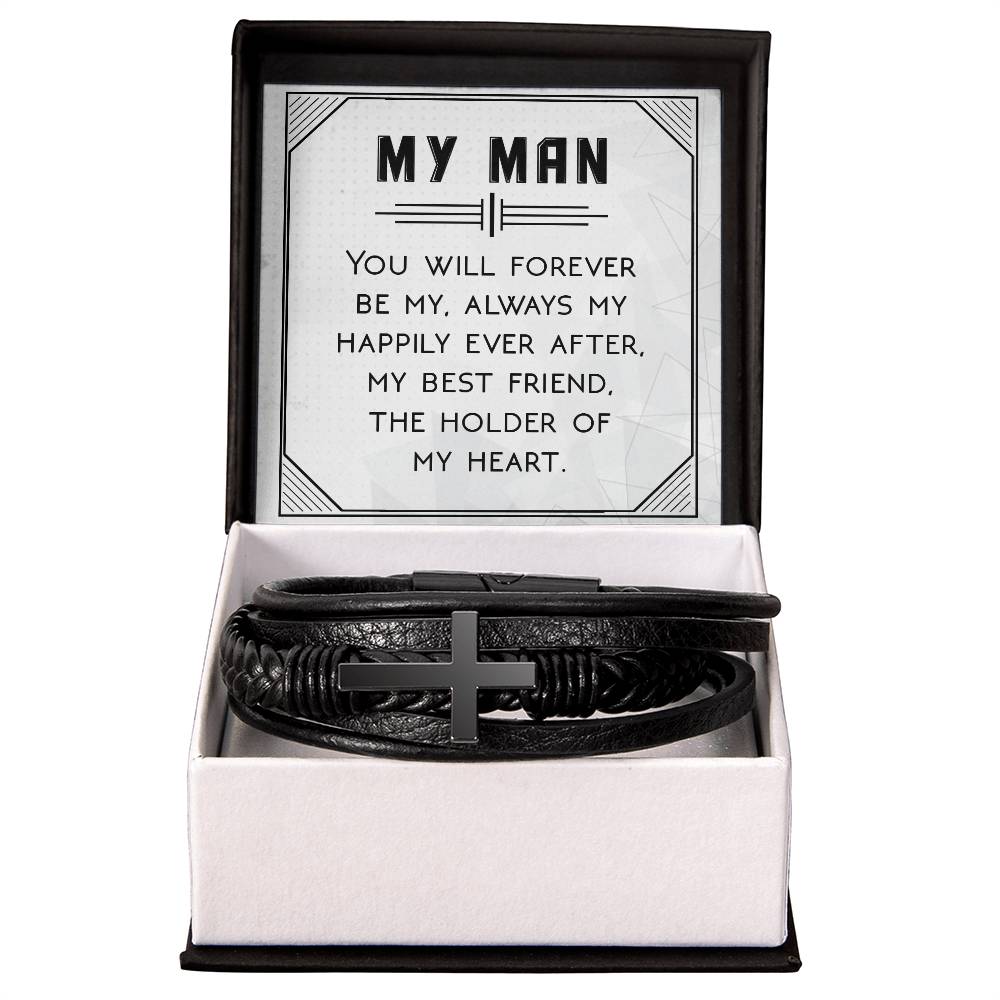 Men's Cross Leather Bracelet, You will forever be my always