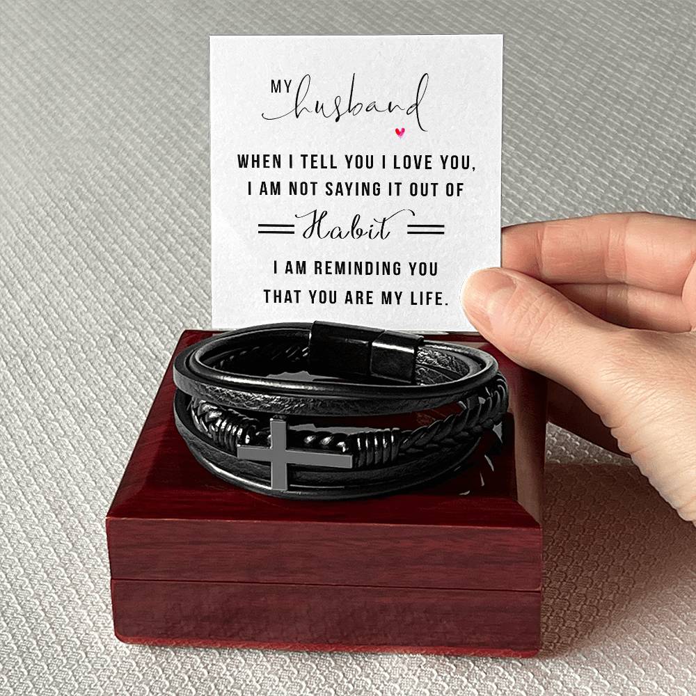 Men's Cross Leather Bracelet, My Husband when I tell you I love you