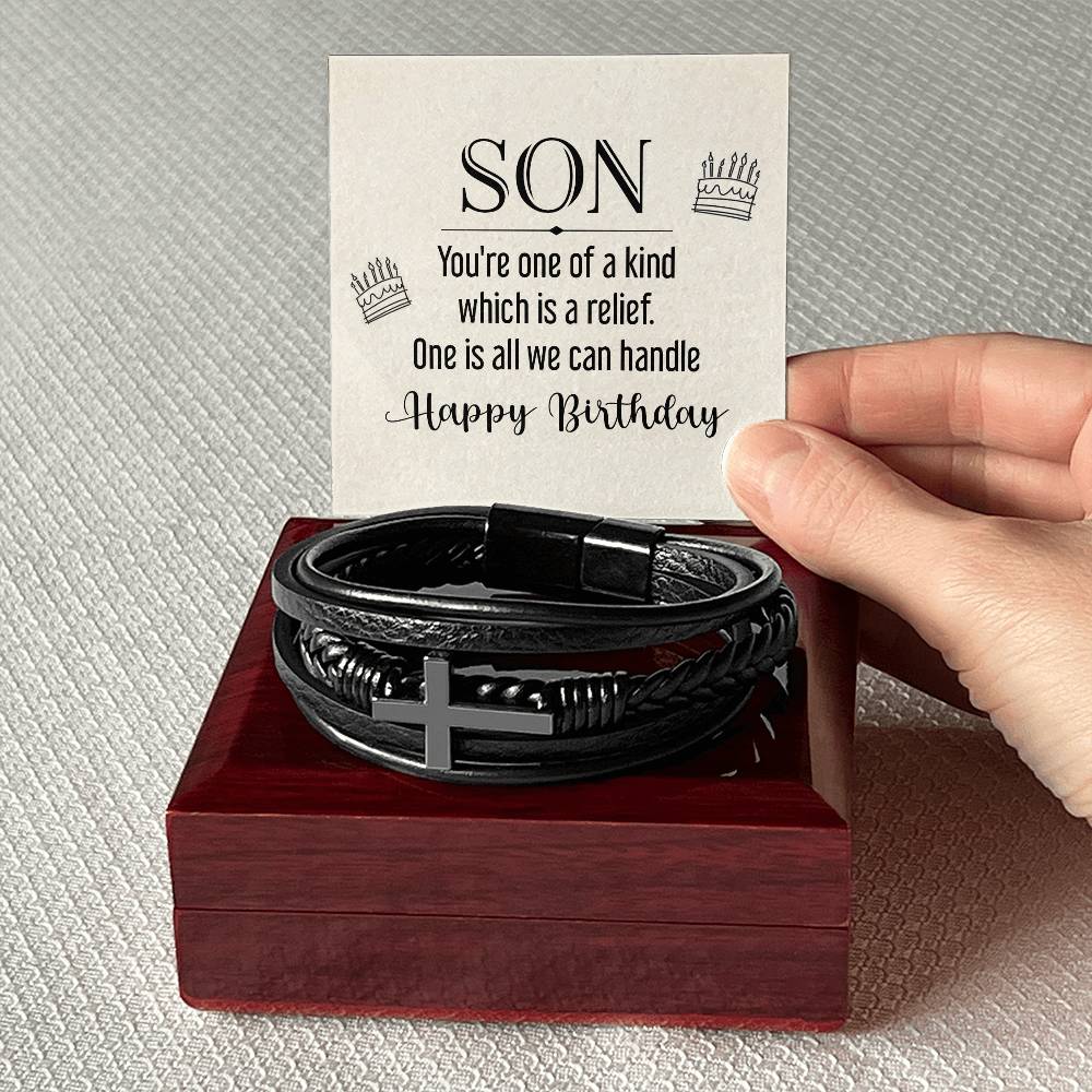 Men's Cross Leather Bracelet, Son - you're one of a kind