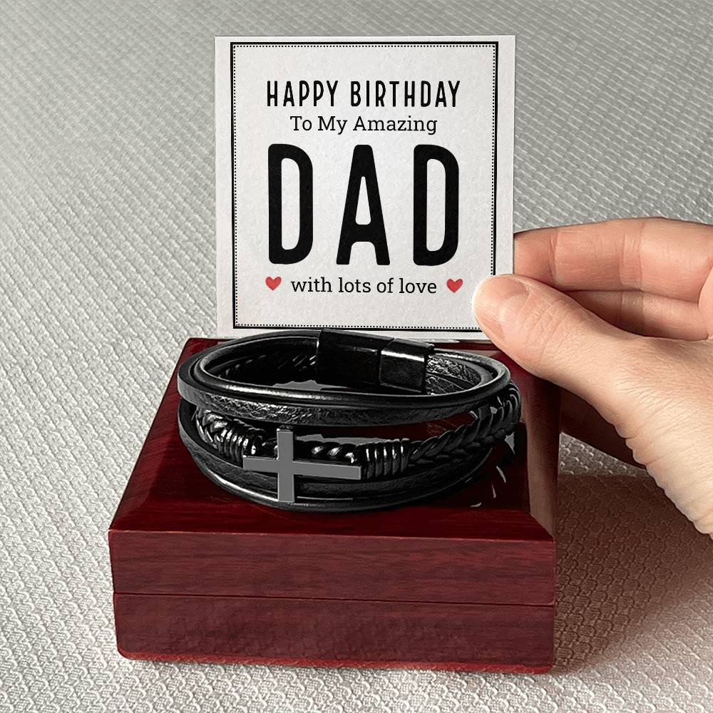 Men's Cross Leather Bracelet, Happy birthday to my amazing dad