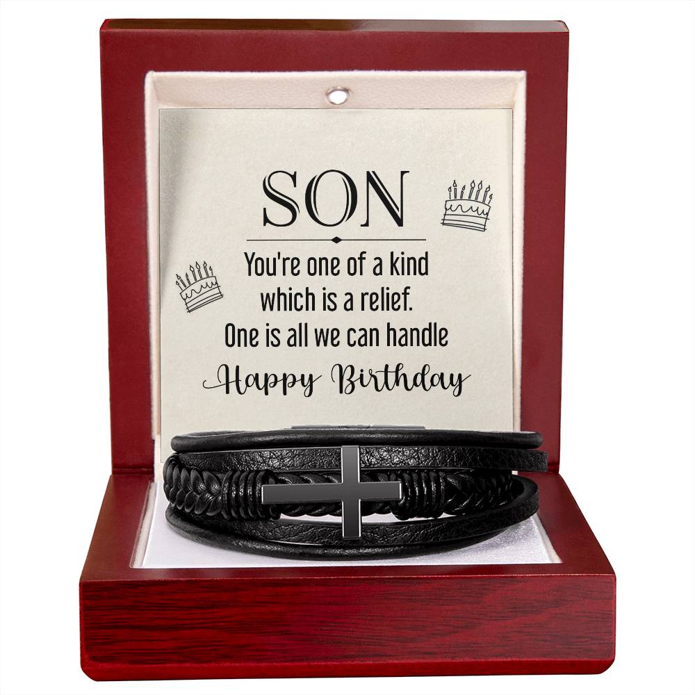 Men's Cross Leather Bracelet, Son - you're one of a kind