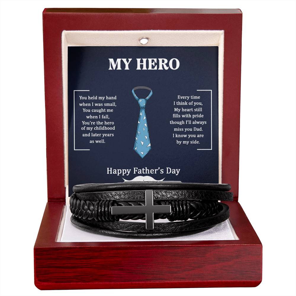 Men's Cross Leather Bracelet, Dad my Hero