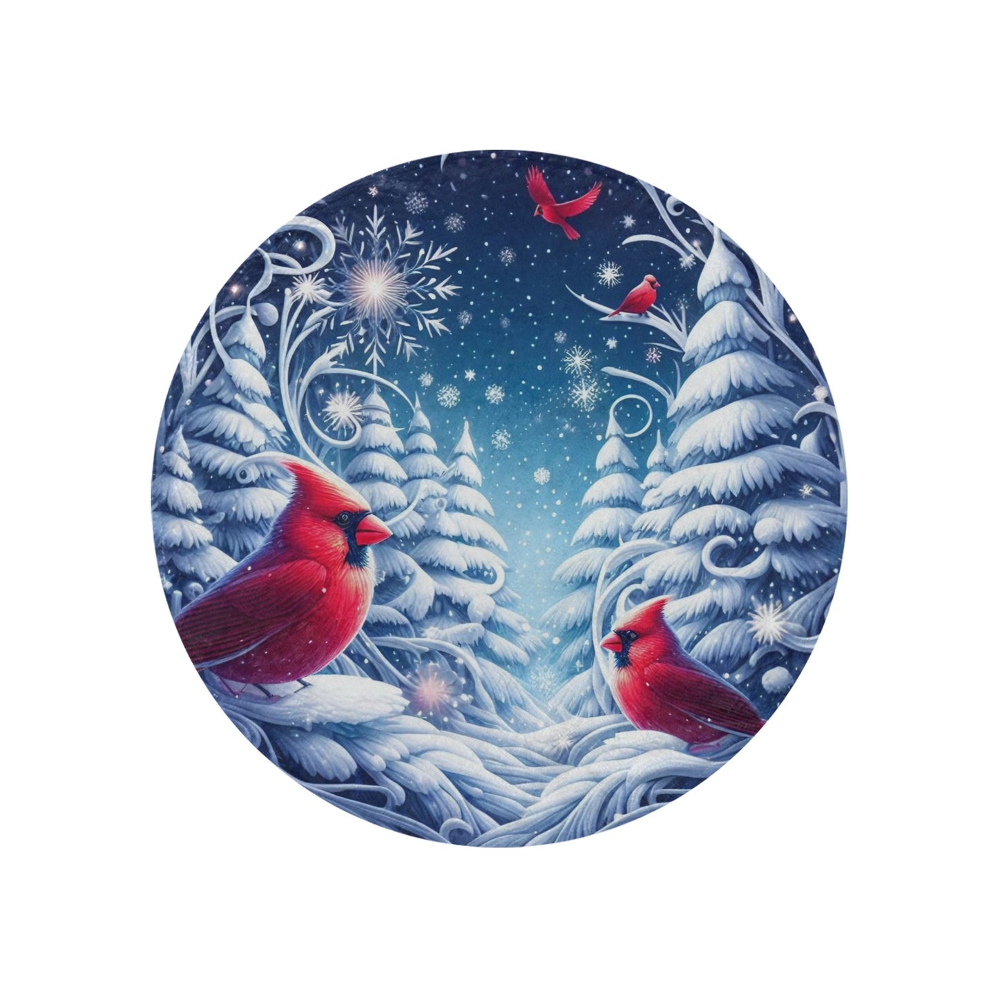 Christmas Cardinals Circular Micro Fleece Blanket