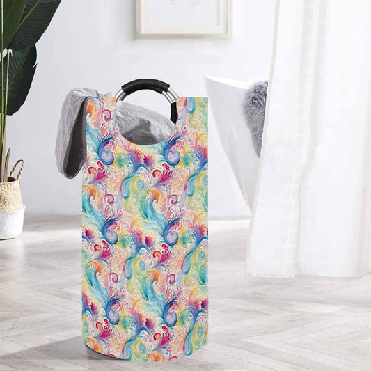 Pastel Rainbow Paisley  Round Laundry Basket