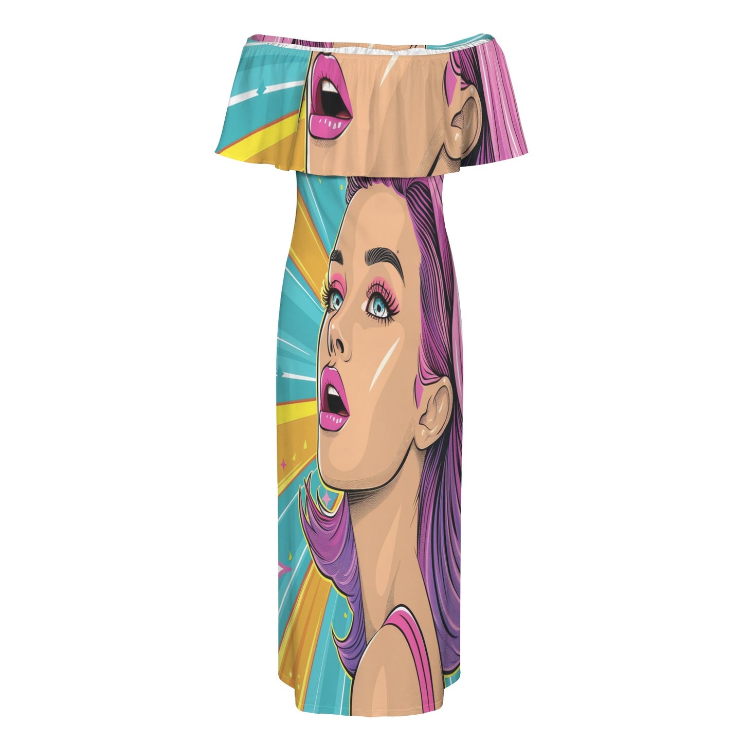 Pop art awd710 Women's Off Shoulder Ruffle Boat Neck Dress (Model D71)