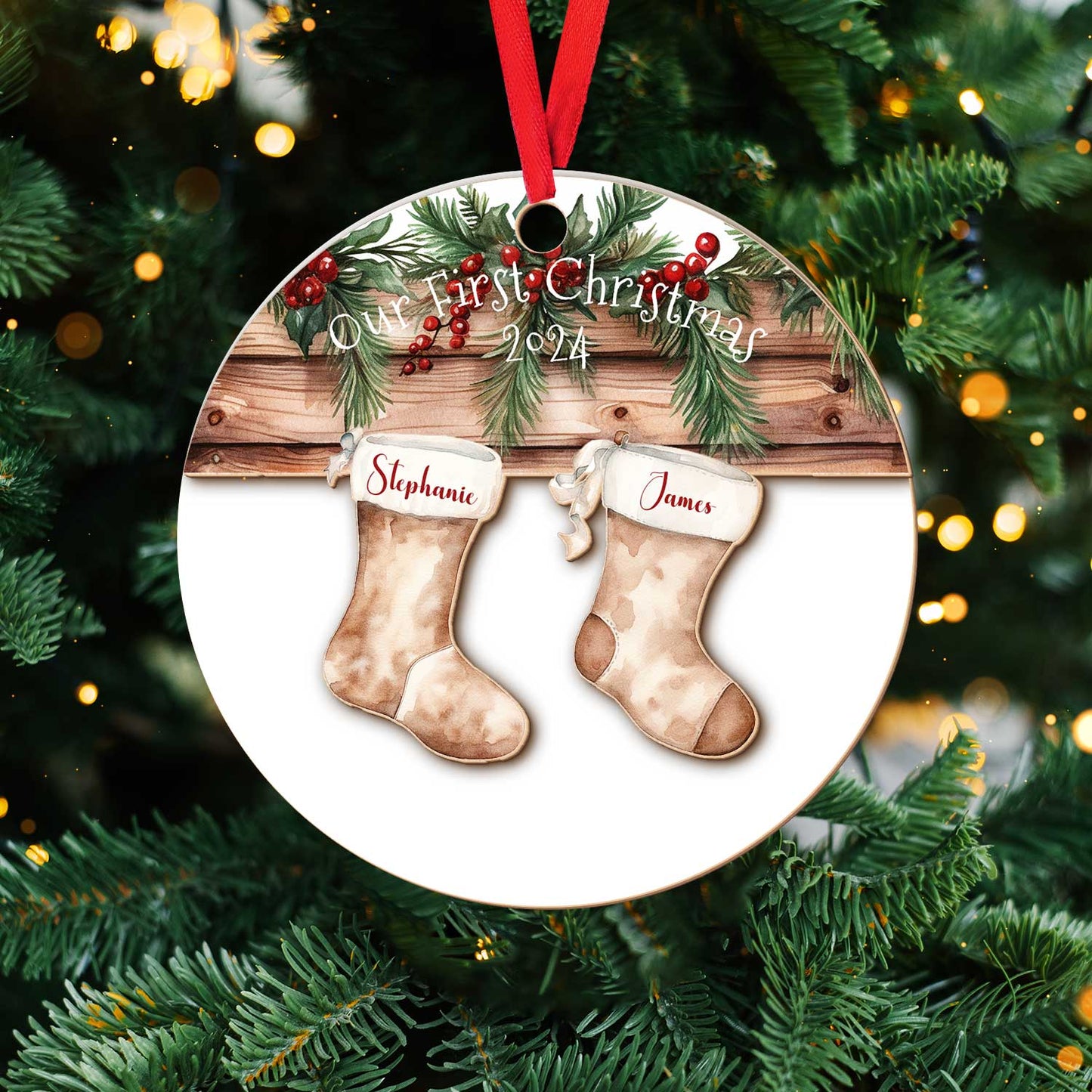 Layered Wooden Personalised Stocking Christmas Ornament