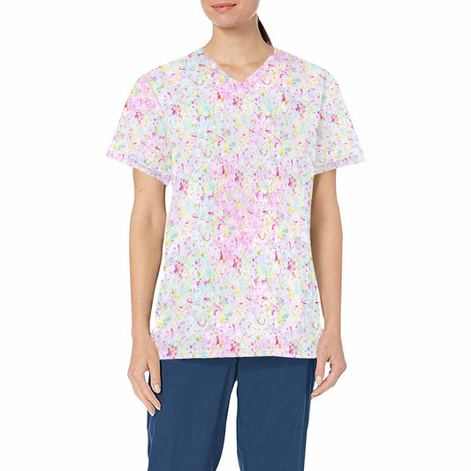 Pastel Paisley  Women's V Neck Scrub Top Nurse Uniform with Deep Front Pockets