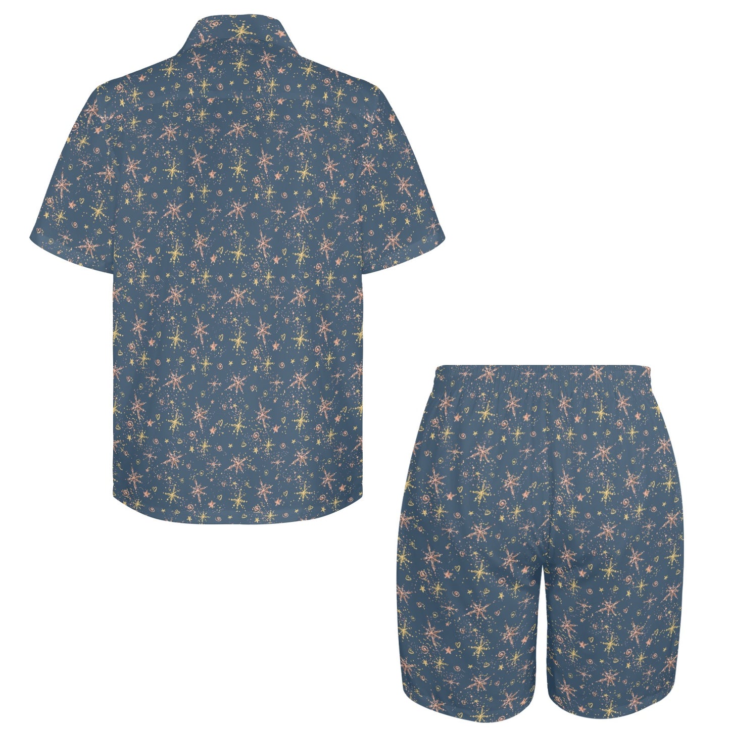 Mens Shirt & Shorts Set Blue Christmas Men's Shirt and Shorts Outfit (Set26)