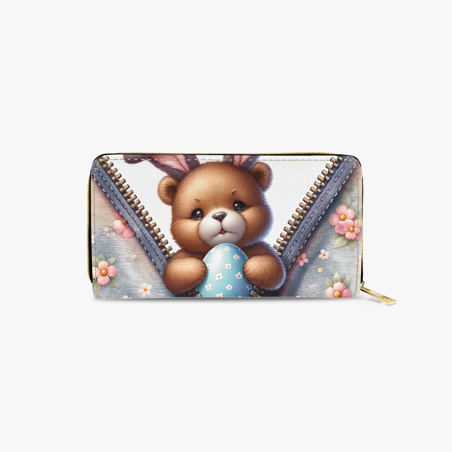 Long Type Zipper Purse, Easter Bear with Bunny Ears, awd-1305