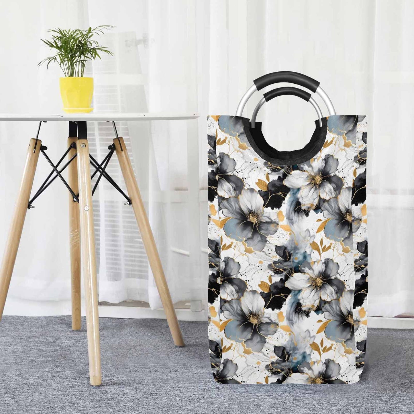 Black White and Gold  Square Laundry Basket