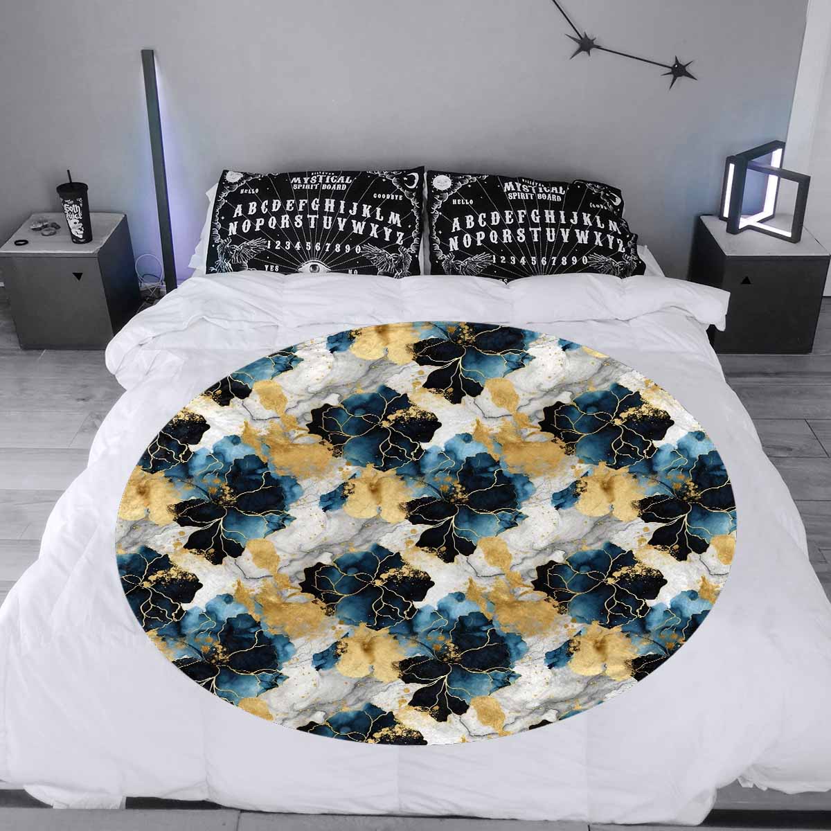 Blue Ink Floral  Circular Micro Fleece Blanket 47"