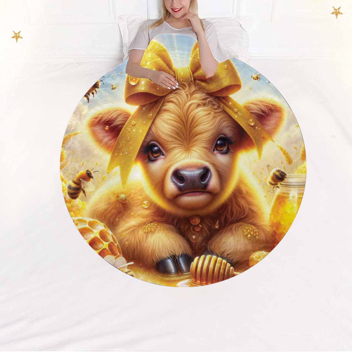 Higland Cow Awd1409  Circular Micro Fleece Blanket 60"