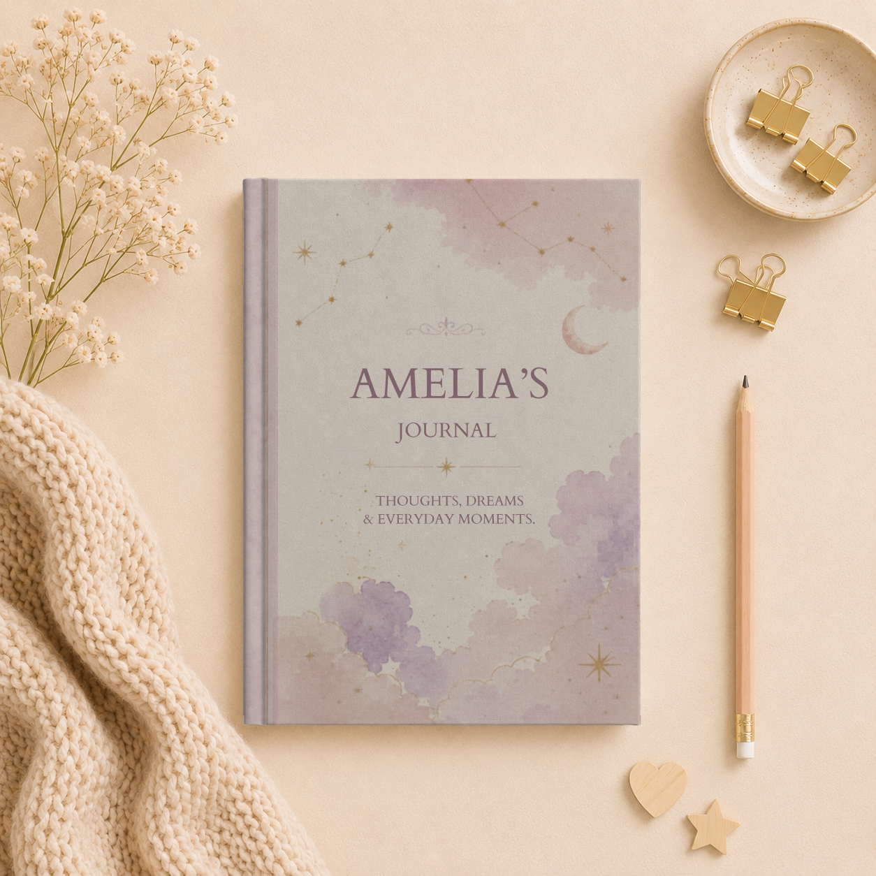 Personalized Matte Journal, Custom Hardcover Diary, Celestial Themed Notebook, Thoughtful Gift for Writers, Unique Journal Gift