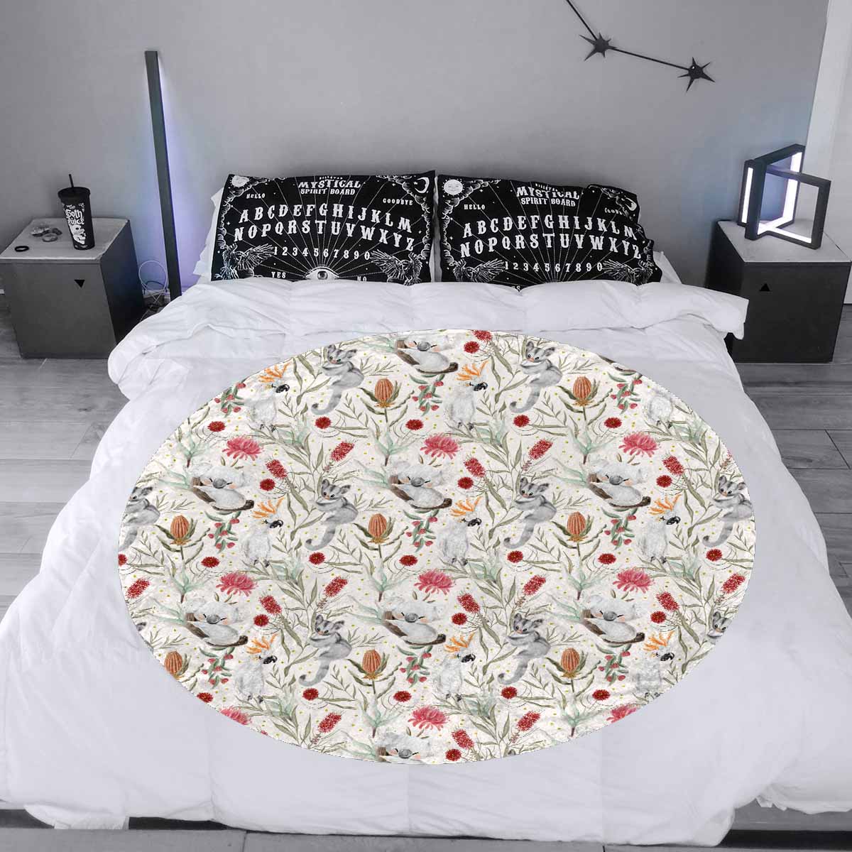 Australian Animals, Koala Cockatoo and Sugar Glider  Circular Micro Fleece Blanket 47"